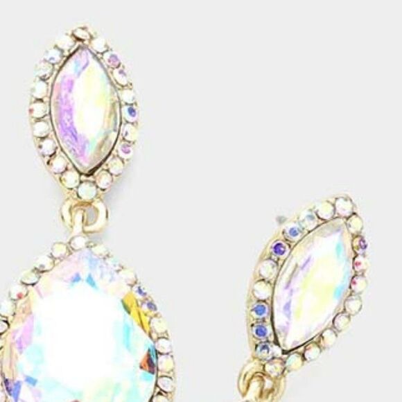 Marquise Abalone Teardrop Gold Evening Earrings - Picture 3 of 6